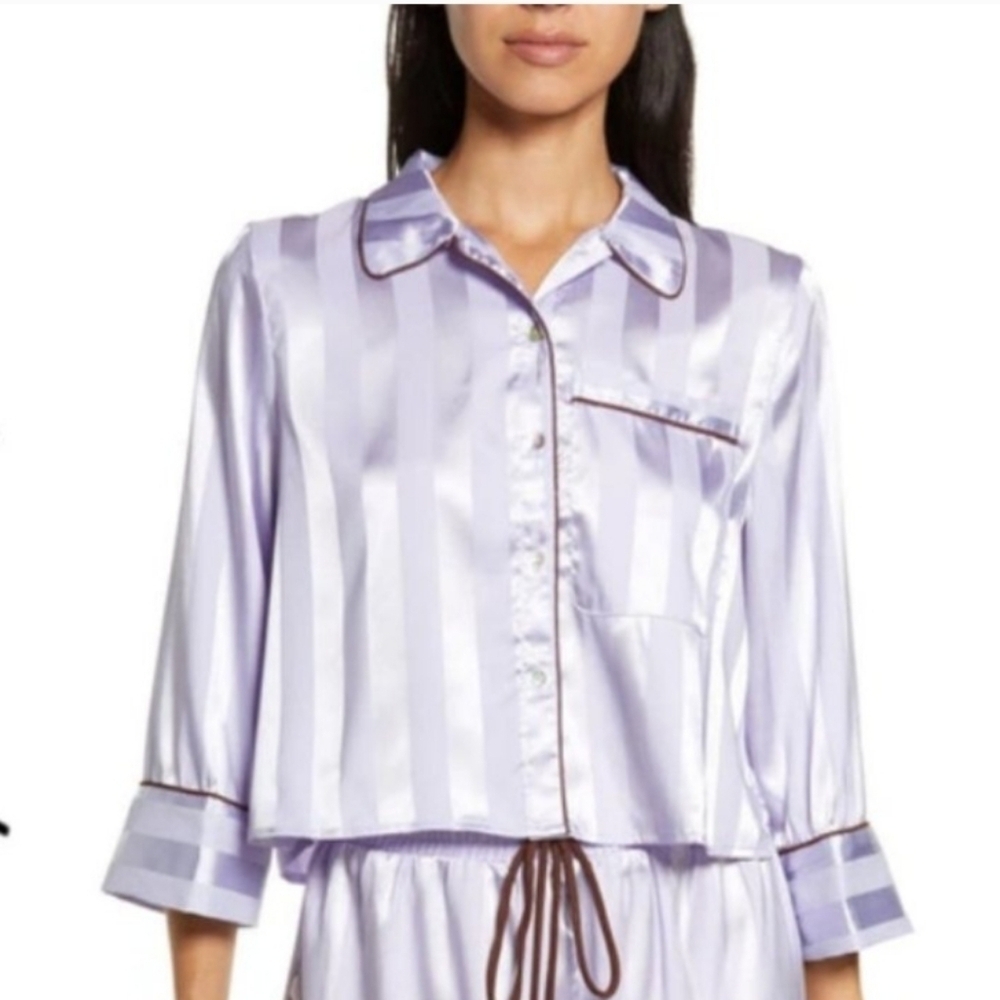 Free People Purple Striped Satin Pajama Top Size Small